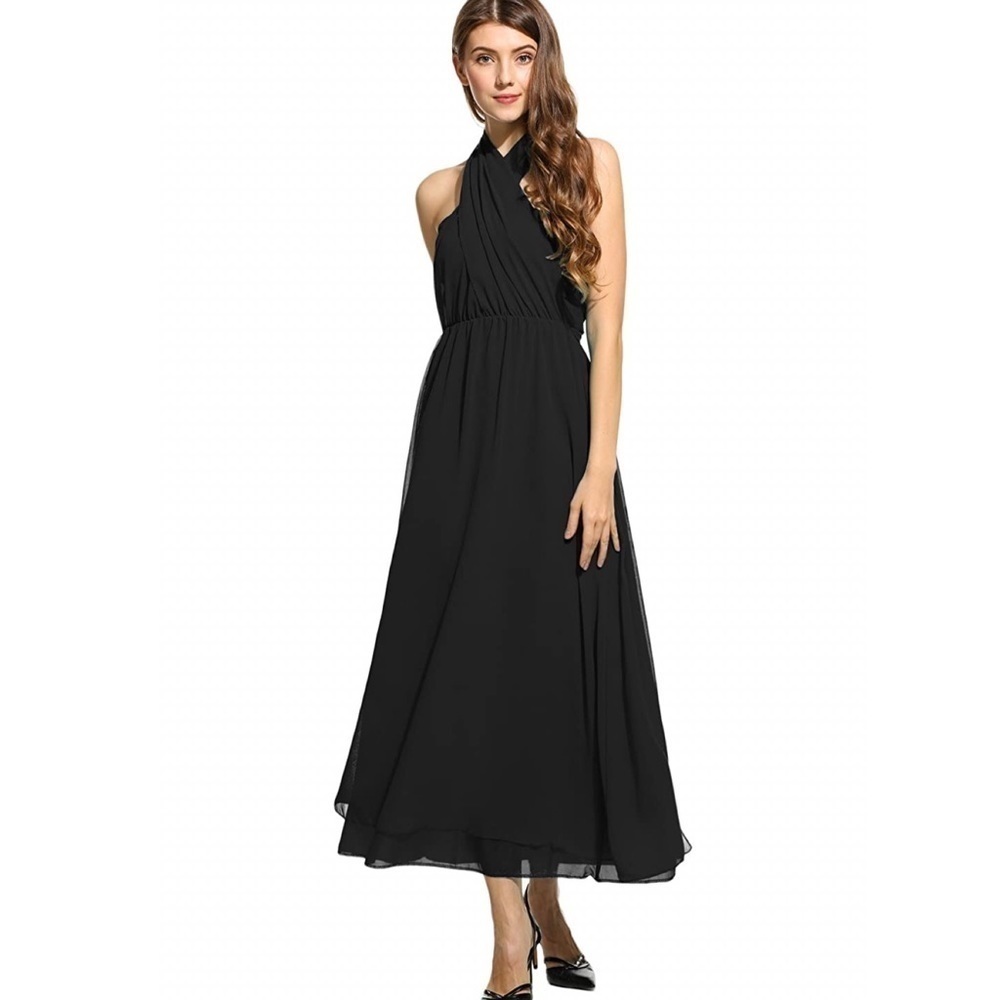Black chiffon formal cocktail bridesmaid dress